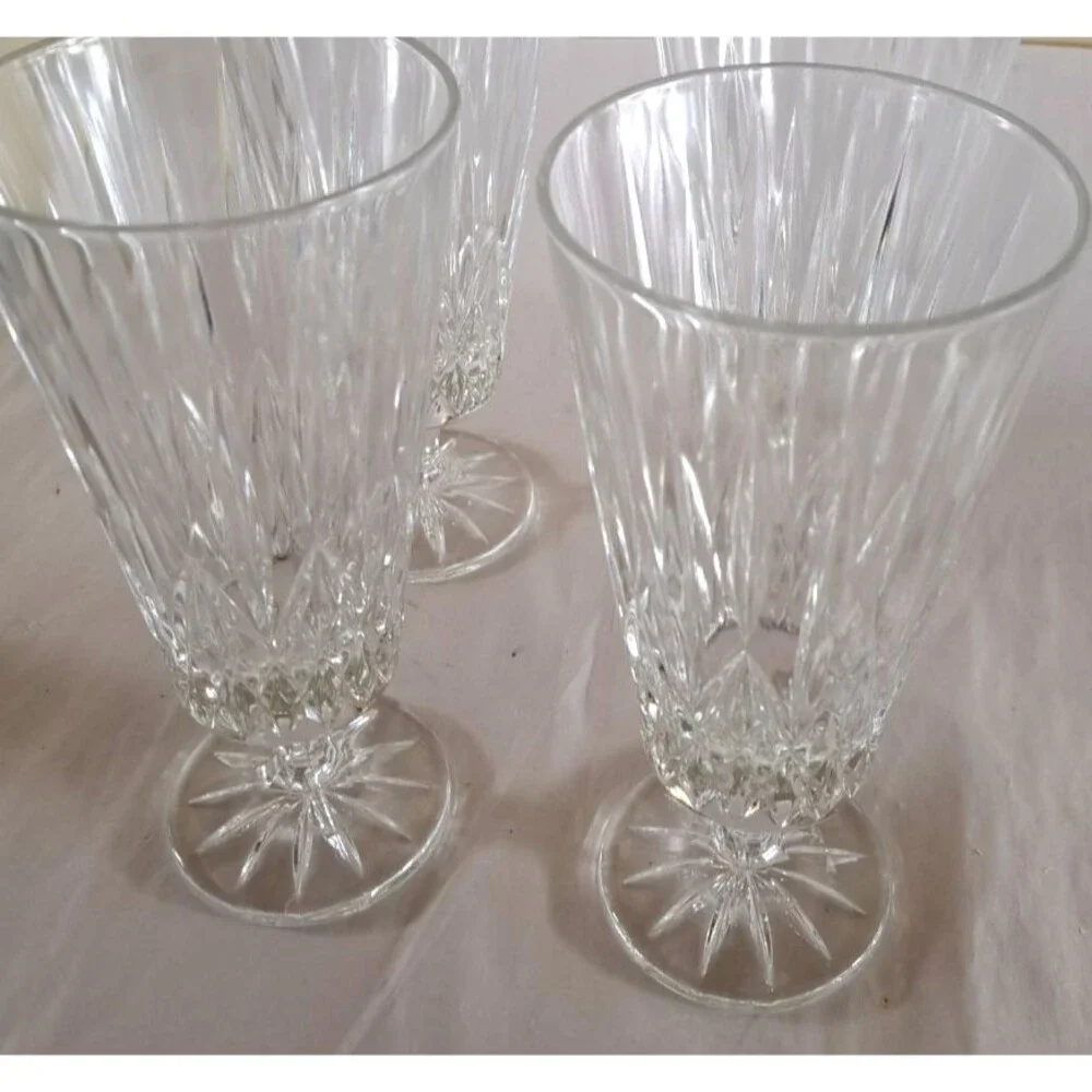 Godinger Caitlin Crystal Glasses Set of 4 Ice Tea Water Goblet Footed 7 3/4
